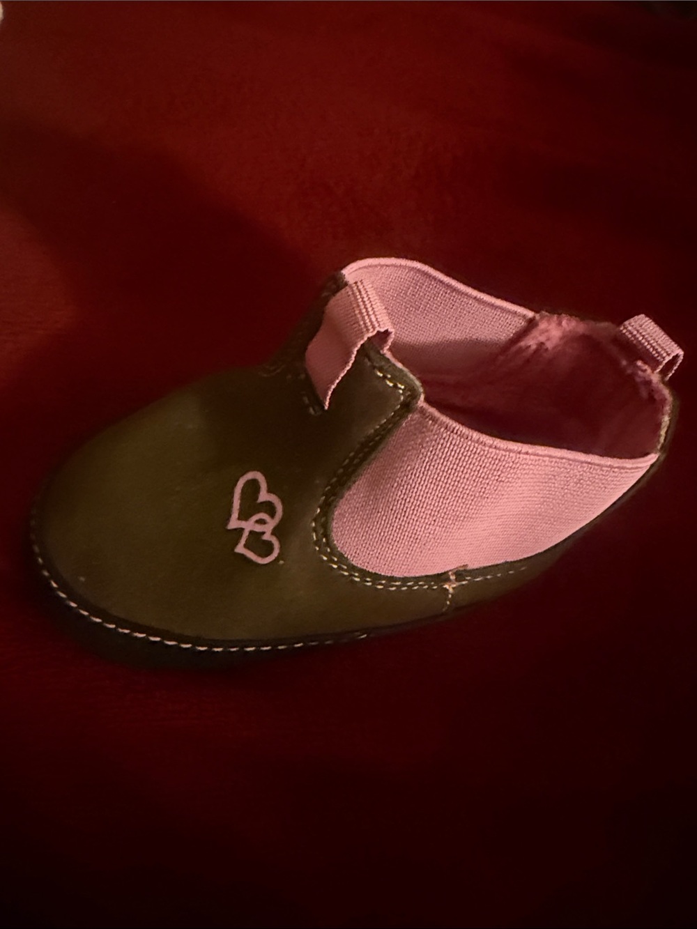 Little Georgia giant Slip-On Shoe in Pink and Olive with Heart Accent